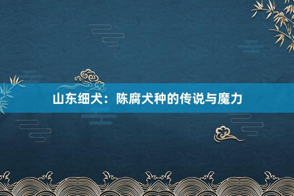 山东细犬：陈腐犬种的传说与魔力